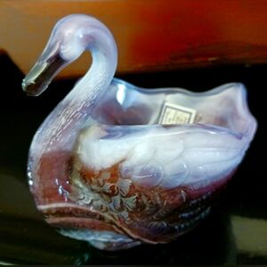 Imperial Purple & White Slag Glass Swan, Vintage, Perfect Condition